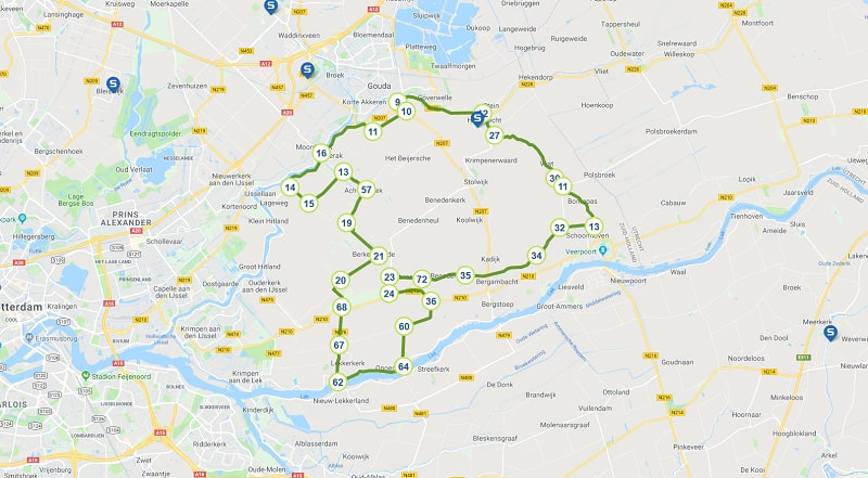 Kaart fietsroute Krimpenerwaard